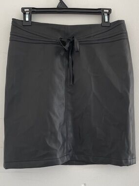 Tristan Black Faux Leather Pencil Skirt with Bow Detail